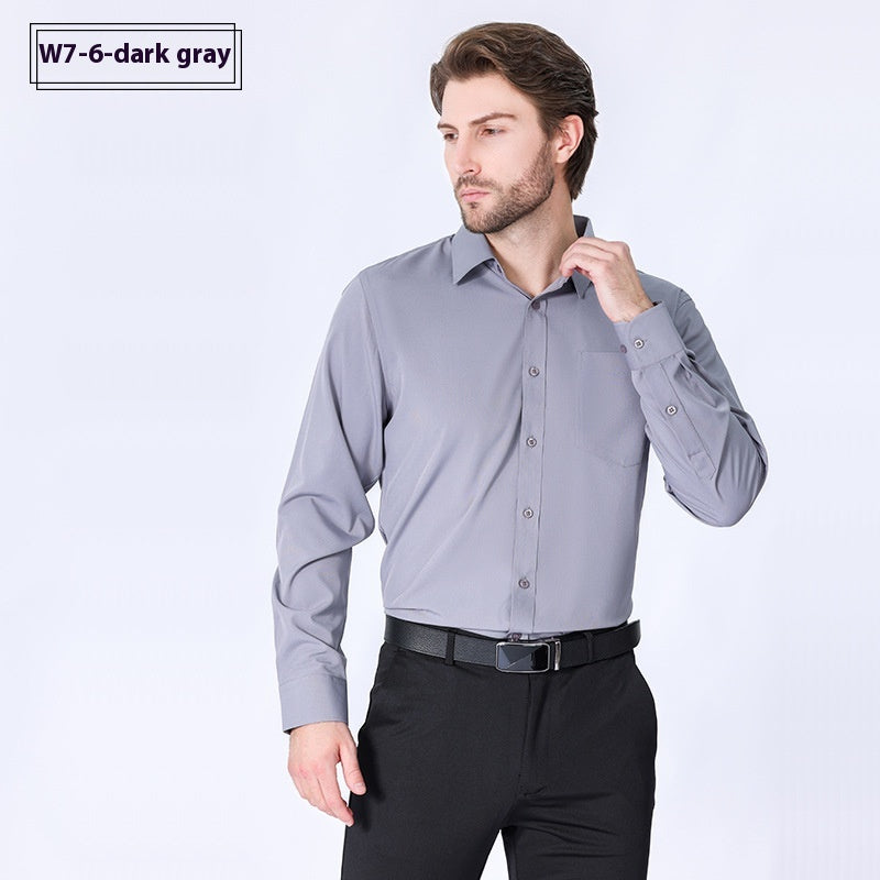 Camicia da uomo Valstrend minimalista da lavoro, a manica lunga, elasticizzata e senza stiratura, stile professionale e moderno.