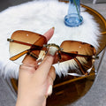 Women's Fashion Frameless Cut-Out Glasses, Large Frame, High-End Eyewear, PC Material, Anti-Reflective Lens, Casual Decorative Glasses for Hiking