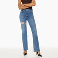Jeans donna Valstrend shop a vita alta strappati, slim e dritti, pantaloni di moda aderenti e stile casual.
