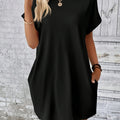 Crew Neck With Pocket Dress, Casual Short Sleeve Dress For Spring & Summer, Women's Clothing For Elegant Dressing