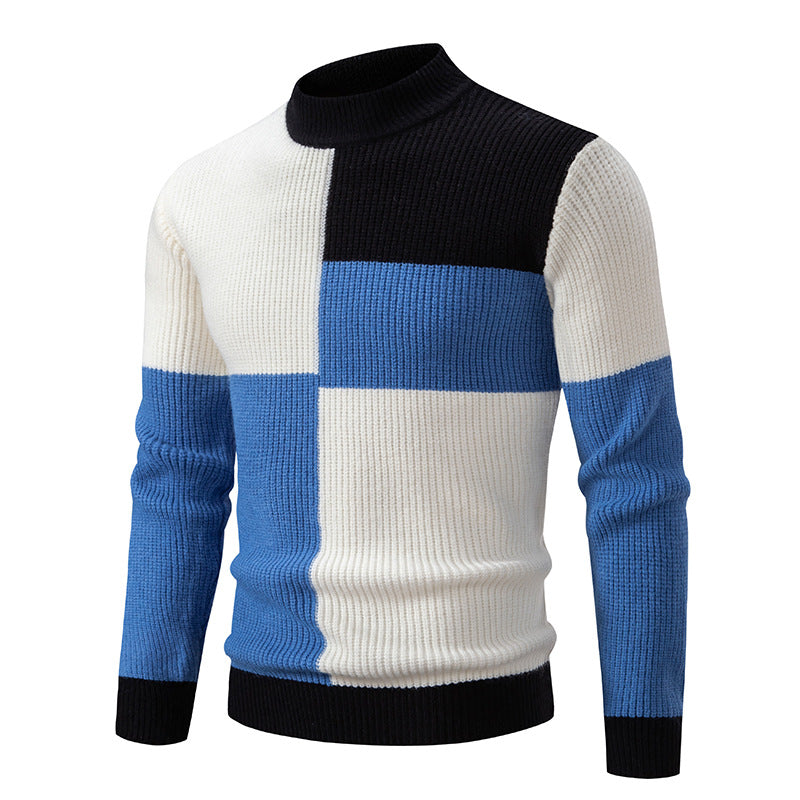 Maglione da uomo Valstrend con colletto a metà altezza, contrasto di colori, stile casual e moda giovanile coreana.