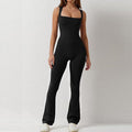 Pantaloni yoga foderati a campana con gilet quadrato colorato unito, senza cuciture, marca Valstrend shop, visibili in dettaglio.