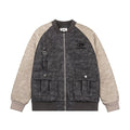 Giacca da baseball in pelle PU e cotone con maniche raglan a contrasto di colori, stile patchwork, marca Valstrend.