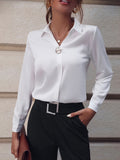 Camicia donna Valstrend, a maniche lunghe, semplice e versatile, in tessuto solido di lunghezza media, taglia plus size.