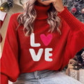 Maglione rosso alto collo con motivo d'amore, stile europeo e americano, marca Valstrend shop, ideale per San Valentino.
