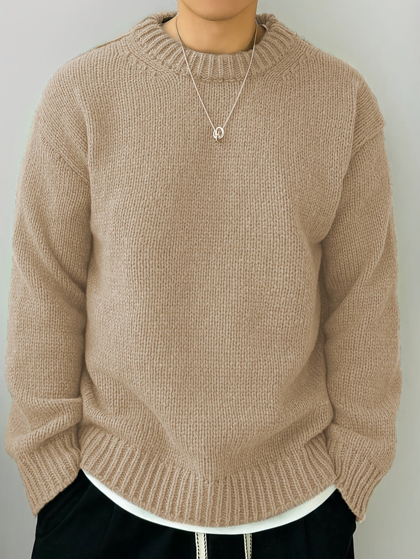 Maglione da uomo in maglia solida Valstrend, manica lunga, girocollo, stile casual per autunno e inverno