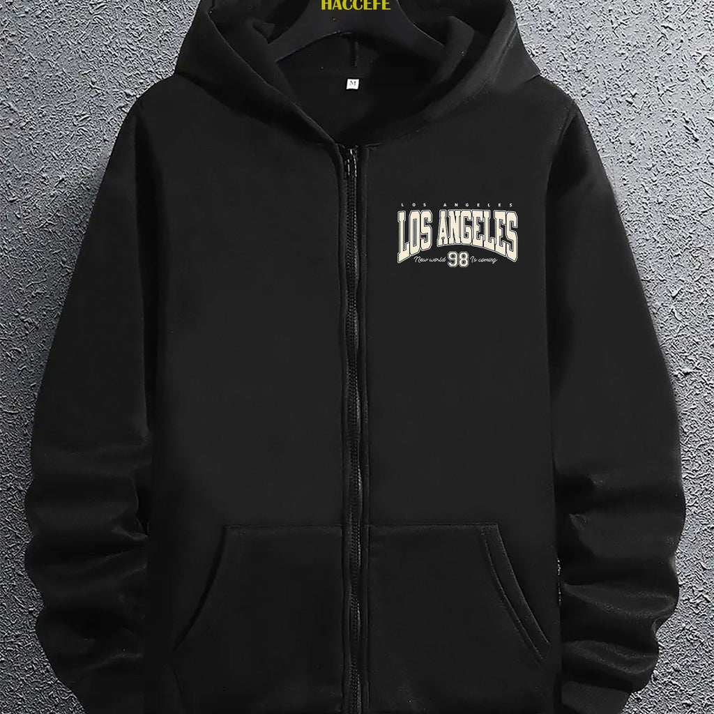 Felpa con cappuccio zip Valstrend Los Angeles 98, a manica lunga con tasca a marsupio, stile casual per autunno e inverno.