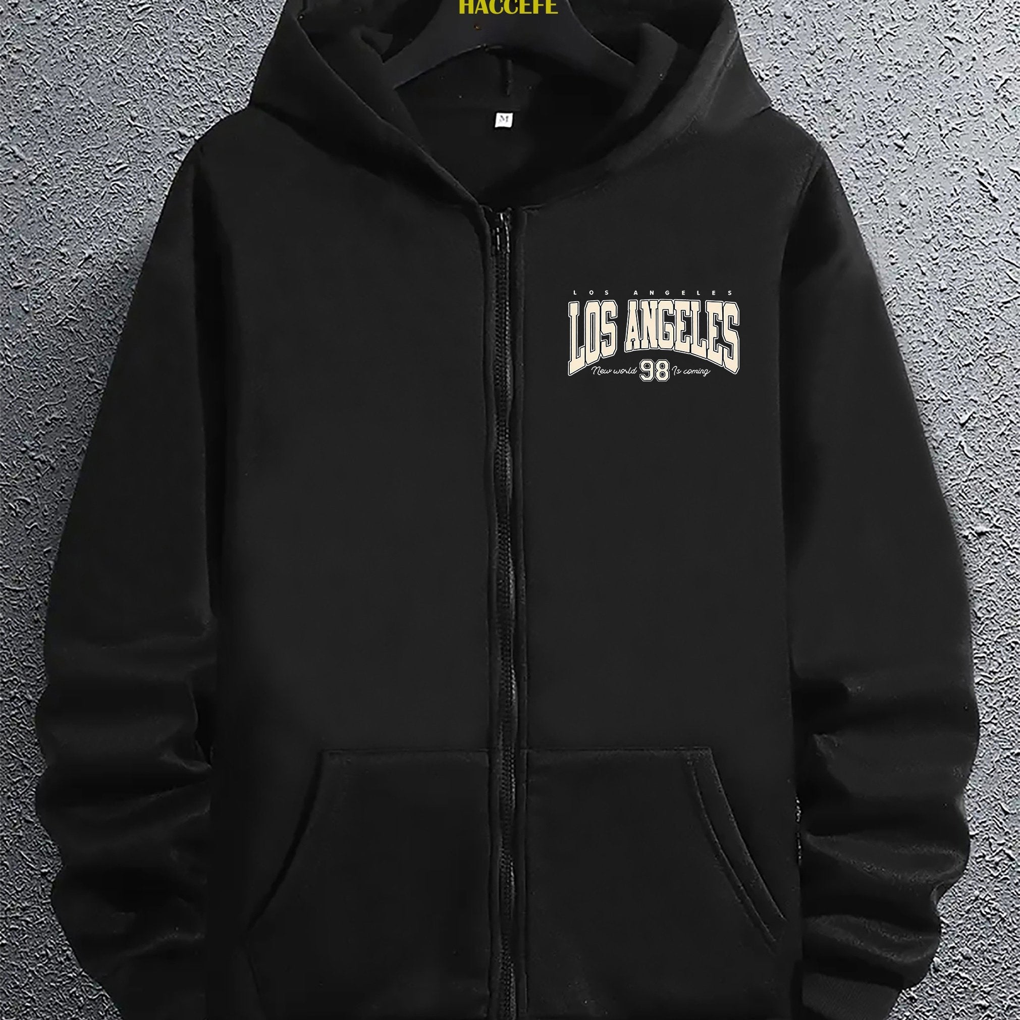 Felpa con cappuccio zip Valstrend Los Angeles 98, a manica lunga con tasca a marsupio, stile casual per autunno e inverno.