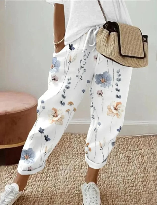Printed Pocket Fashion Lace-up Straight-leg Trousers