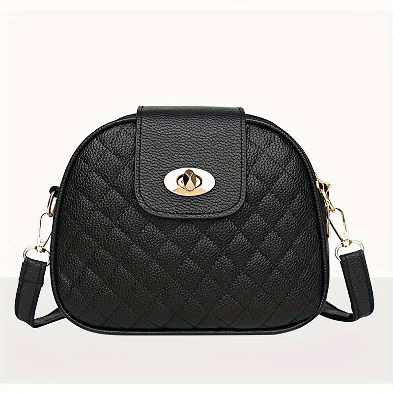 1pc Quilted Crossbody Bag, Casual & Chic Style PU Leather Bag, Round Shoulder Bag With Embroidery Detail