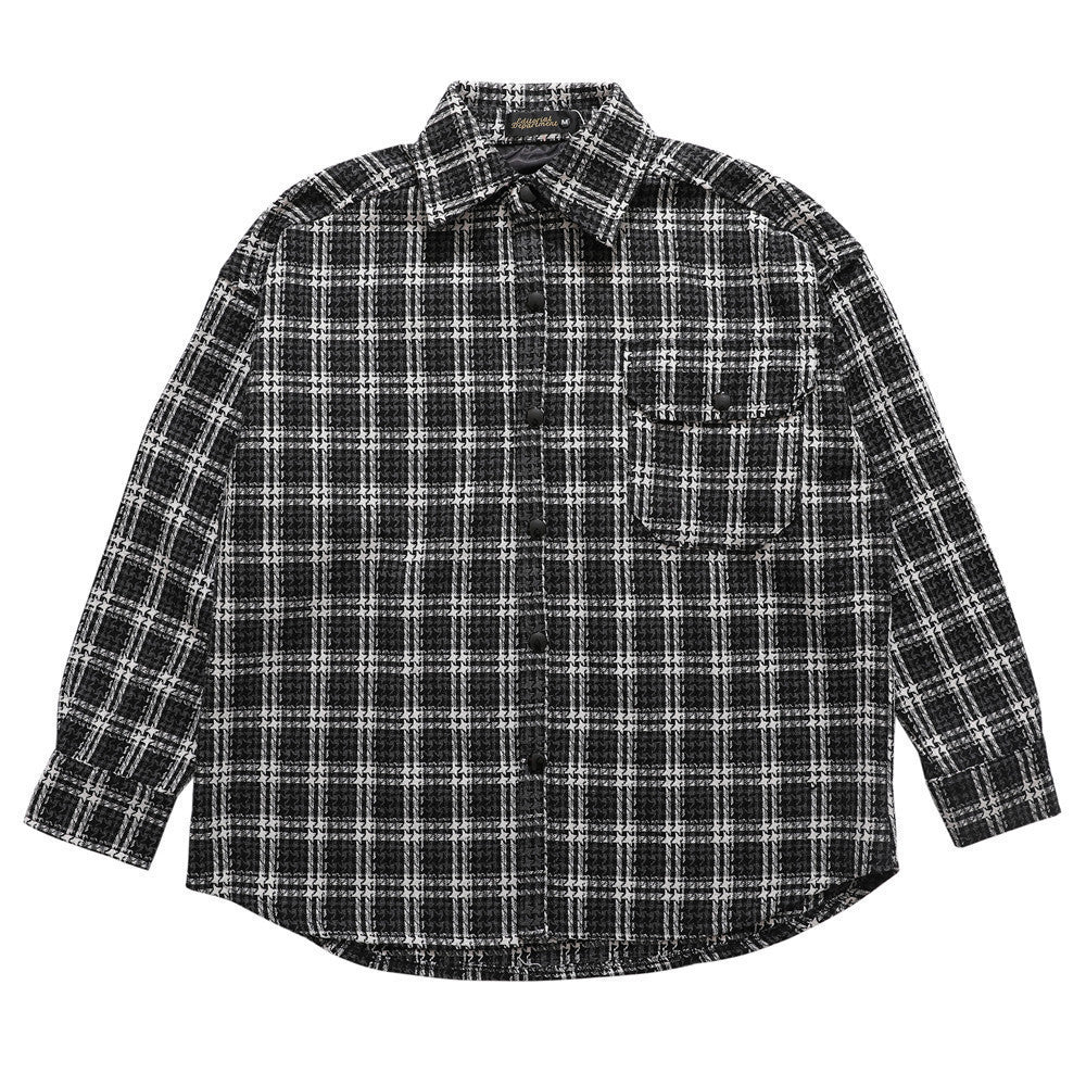 Letter Embroidery Men's Street Lapel Long Sleeve Shirt Autumn Loose Fine Plaid Shirt