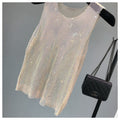 Gilet a rete con paillettes e vita alta per donna, senza maniche, con dettagli a diamante chiaro, marca Valstrend shop.