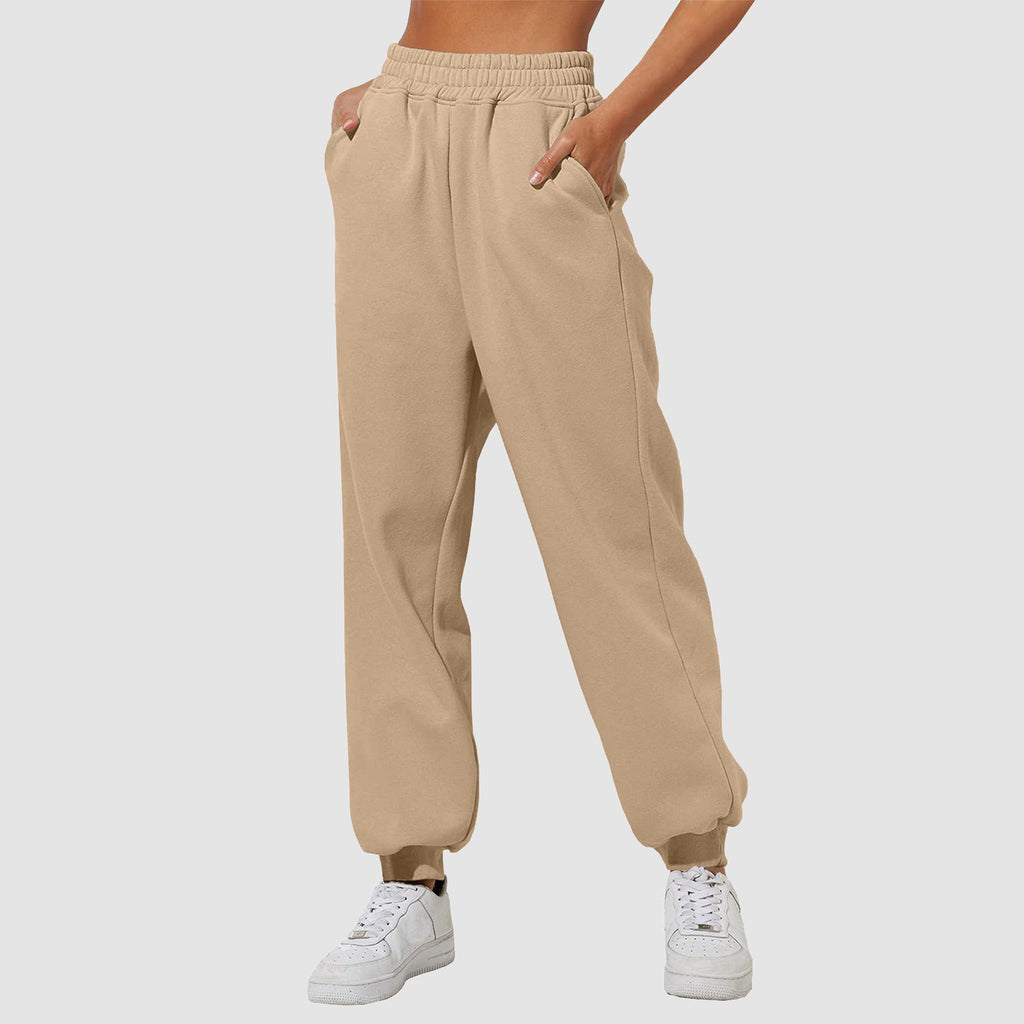 Pantaloni jogger donna Valstrend con vita alta, tasche, cintura regolabile e taglio largo, comodi e casual in tessuto morbido