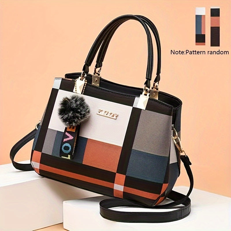 Borsa a spalla elegante con motivo a griglia, chiusura magnetica e scomparti multipli, ideale per occasioni formali e lavoro.