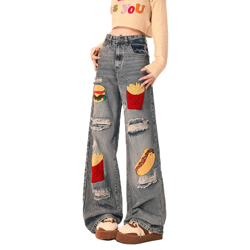 Jeans donna strappati Valstrend con modello ampio, gamba larga e taglio oversize, tessuto denim e dettagli di strappi.