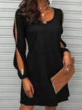 Vestito casual Valstrend con collo rotondo profondo, maniche lunghe, scollo scoperto e stile oversize, perfetto per la spiaggia.