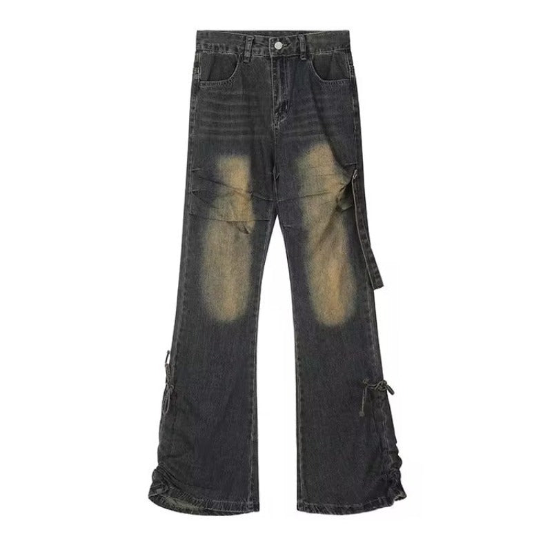 Niche American Retro High Street Yellow Mud Bootleg Pants