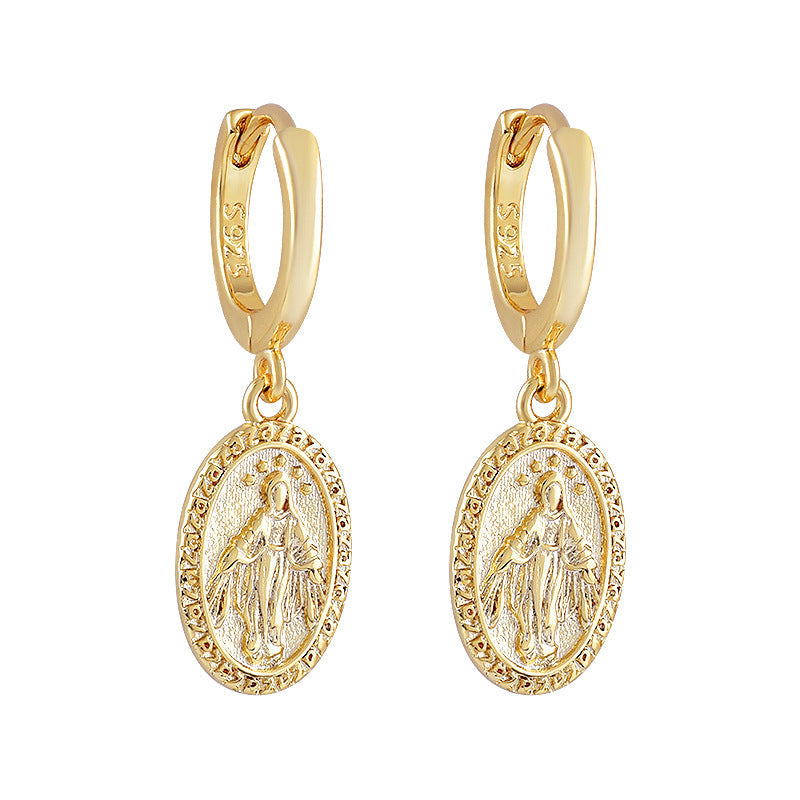 Orecchini in stile retrò Santa Maria Mother Coin di Valstrend, dettagli eleganti con monete ispirate alla moda vintage.