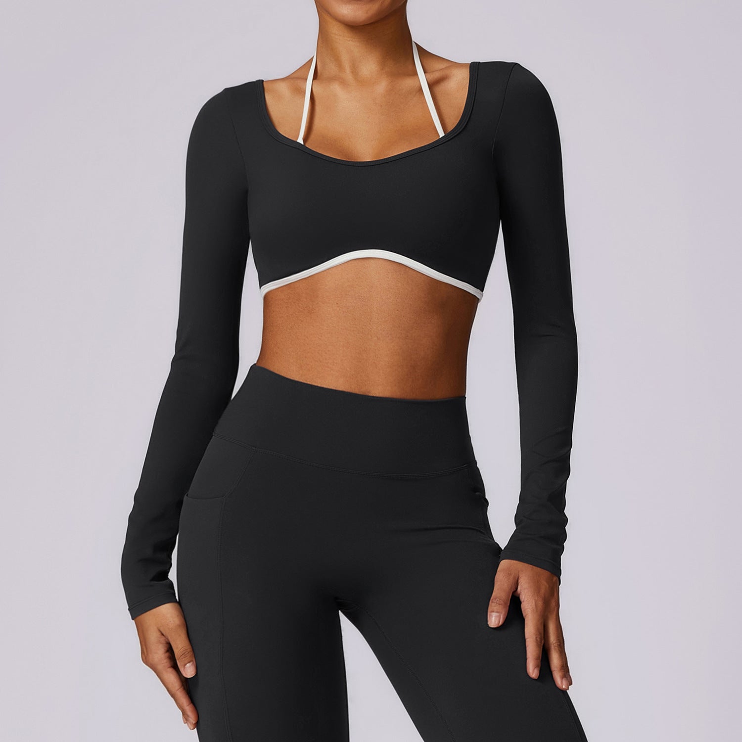 Maglietta da yoga e corsa a maniche lunghe Valstrend, tessuto asciugatura rapida, abbigliamento sportivo per allenamento e esercizio.