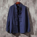 Camicia lunga in lino e cotone stile cinese con colletto stand-up, maniche lunghe e chiusura con fibbia, marca Valstrend.