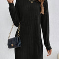 Mock Neck Rib Knit Dress, Elegant Long Sleeve Midi Dress For Spring & Fall, Women's Clothing