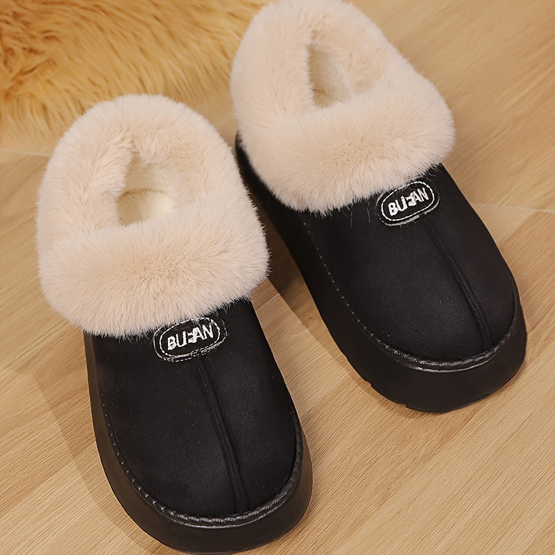 1 Pair Cozy Unisex Cotton Slippers - Indoor/Outdoor Slip-On House Shoes with Faux Fur Trim, Round Toe, Fabric Upper/Lining/Insole, EVA Sole - Casual, Warm, All-Season Footwear