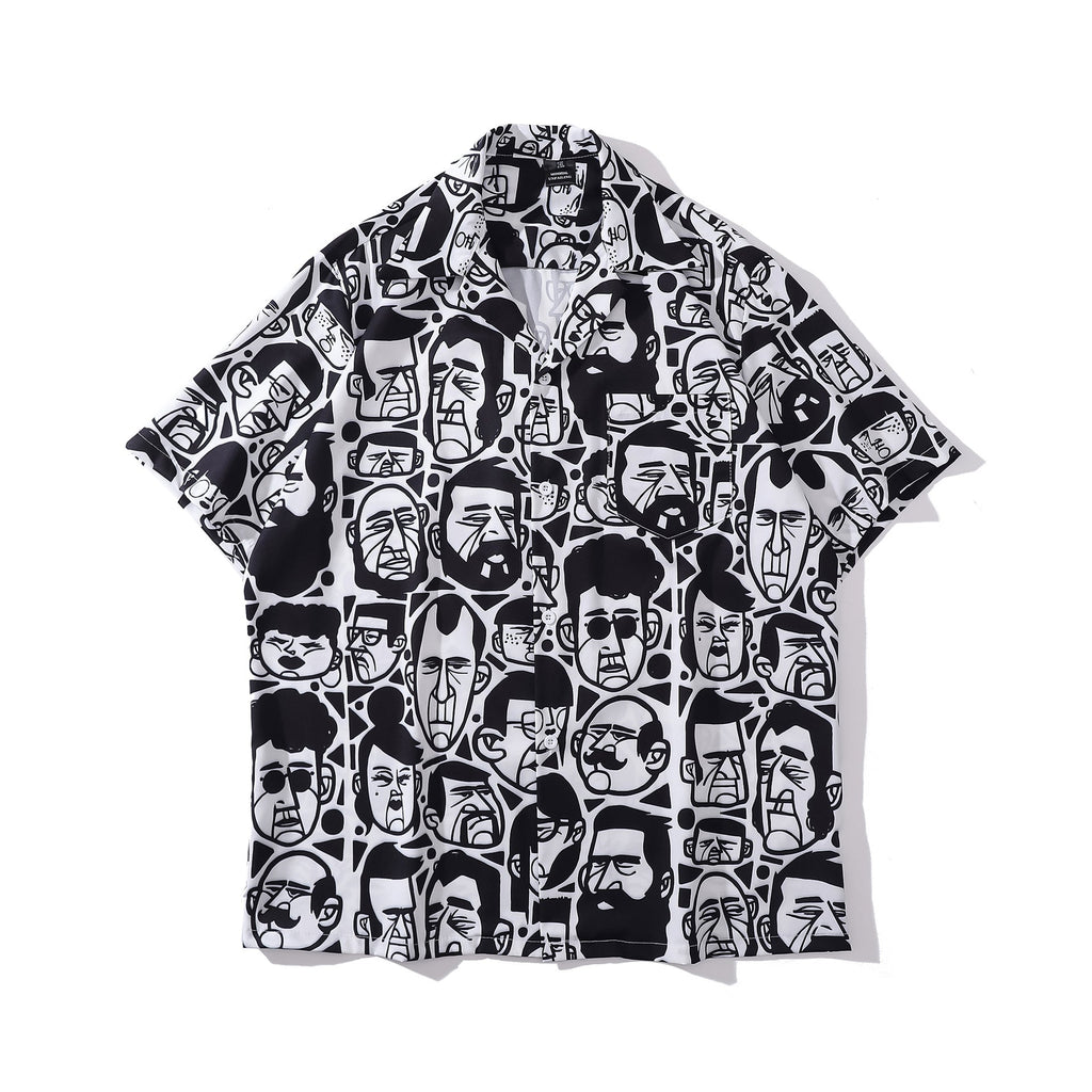 Cuban Collar New Vintage Casual Short Sleeve Printed Shirt Men And Women