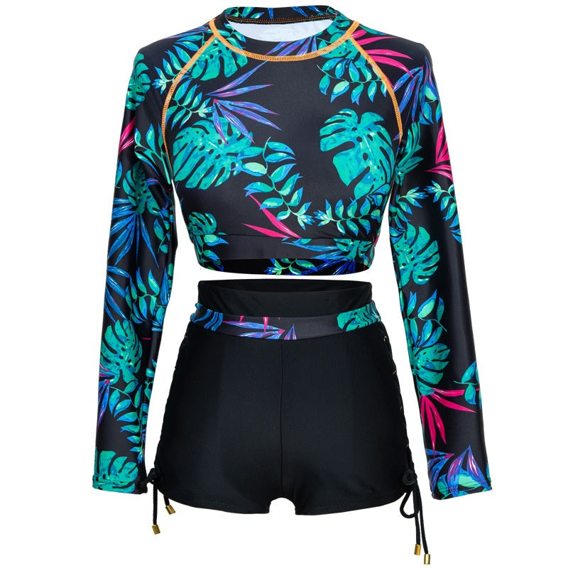 Costume da bagno sportivo Valstrend con maniche lunghe, design sexy, scollo piccolo e dettagli eleganti per spa e nuoto.