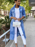 Cappotto lungo in denim casual da donna Valstrend, stile trench coat di moda, con dettagli classici e vestibilità comoda