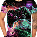Men's Gamepad Print T-shirt, Casual Short Sleeve Crew Neck Tee, Men's Clothing For Summer Outdoor