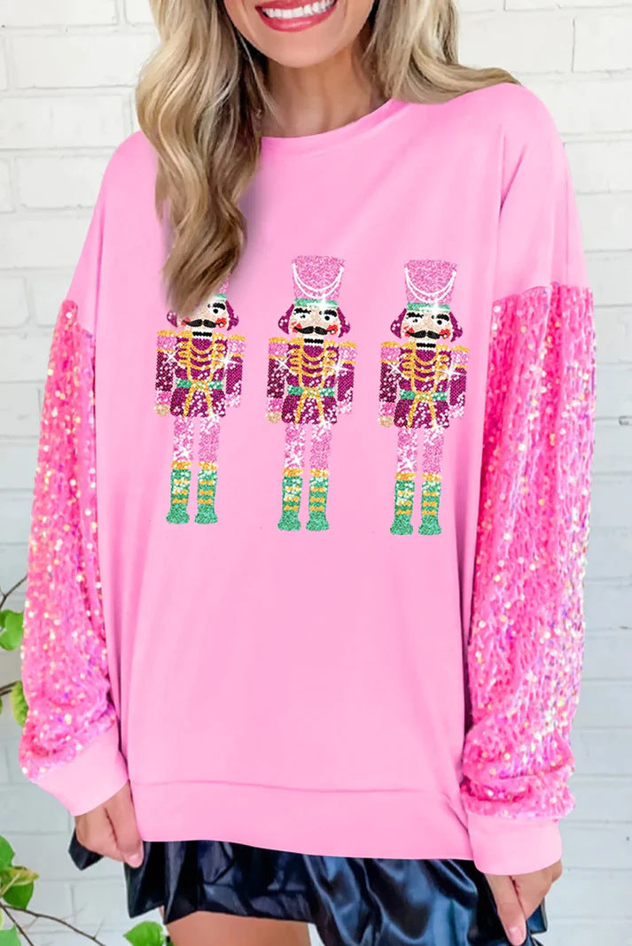 Top imbottito da donna con paillettes natalizie Valstrend, dettagli brillanti e festive, ideale per occasioni speciali natalizie