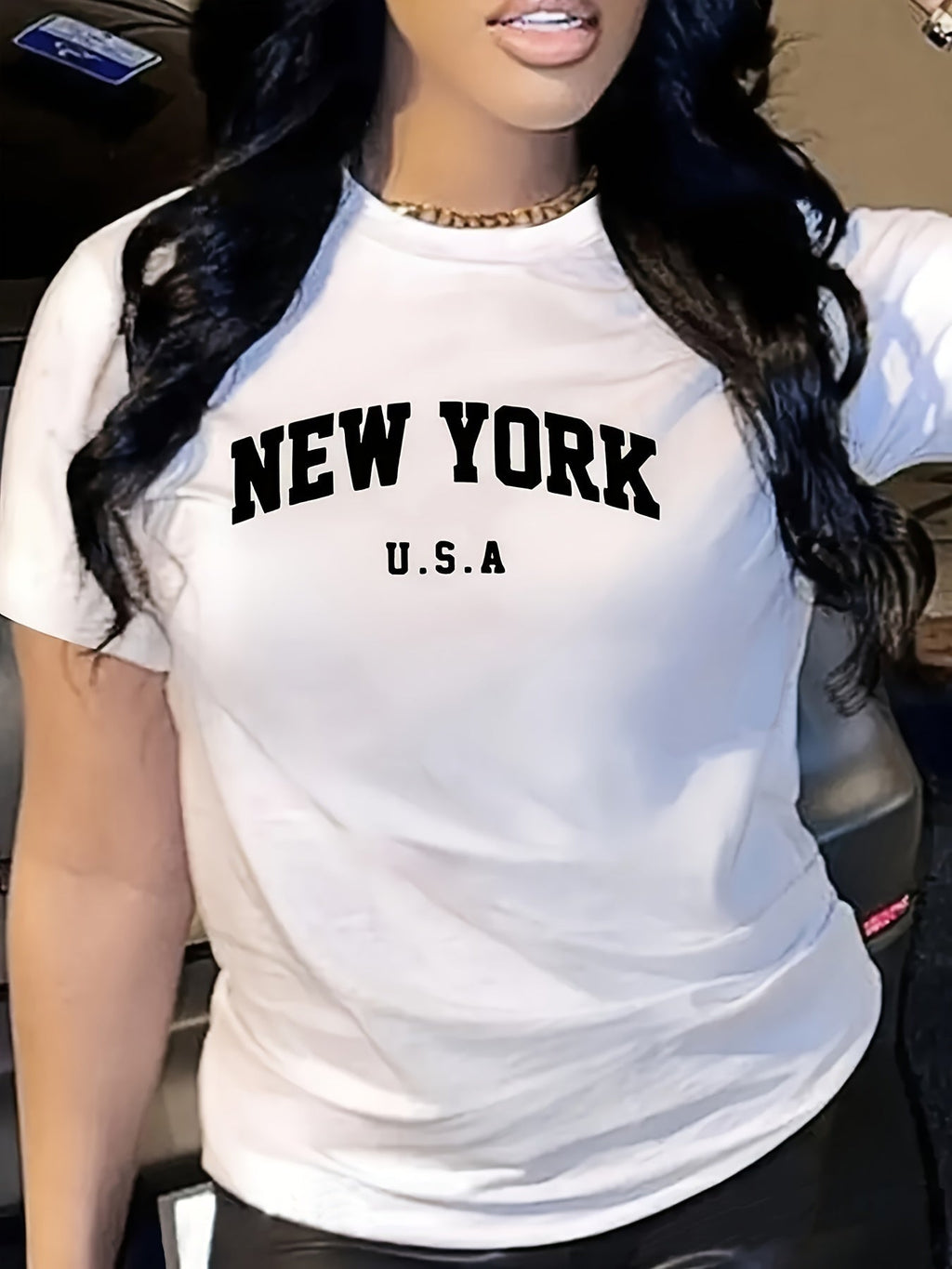 T-shirt donna Valstrend con stampa lettera, maniche corte, stile casual, ideale per primavera e estate.