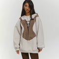Maglione casual oversize Valstrend con collo rotondo, contrast colore, stile rilassato e comodo, indossato su modello.