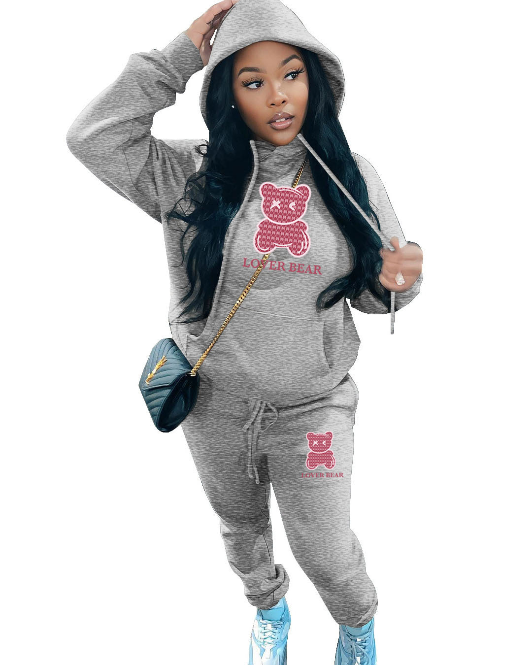 Completo da donna Valstrend con felpa con cappuccio e pantaloni jogger, stile casual e confortevole, in tessuto morbido.