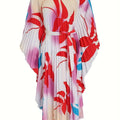 Vestito femminile a fiori, taglia plus, senza maniche, in poliestere, vestibilità comoda, lunghezza media, tessuto intrecciato.