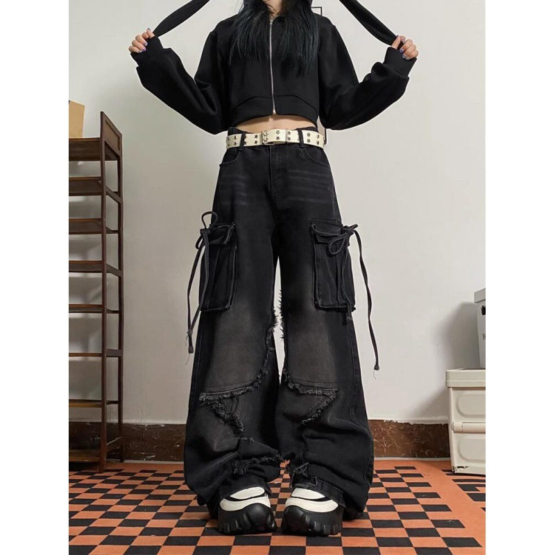Jeans usurati Valstrend American Ins High Street Design Sense, stile casual e moderno, dettagli sbiaditi e cuciture robuste.