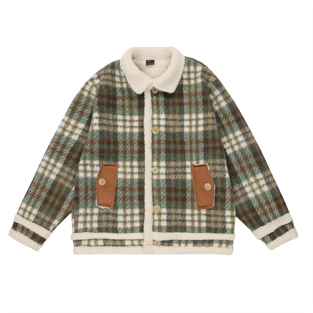 Giacca in cotone imbottita stile retrò americana con collo a luppo e motivo a quadri, marca Valstrend, vista frontale