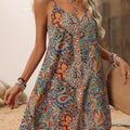 Boho Paisley Print Spaghetti Strap Dress, Elegant V Neck Backless Cami Dress For Summer Music Festival, Women's Clothing