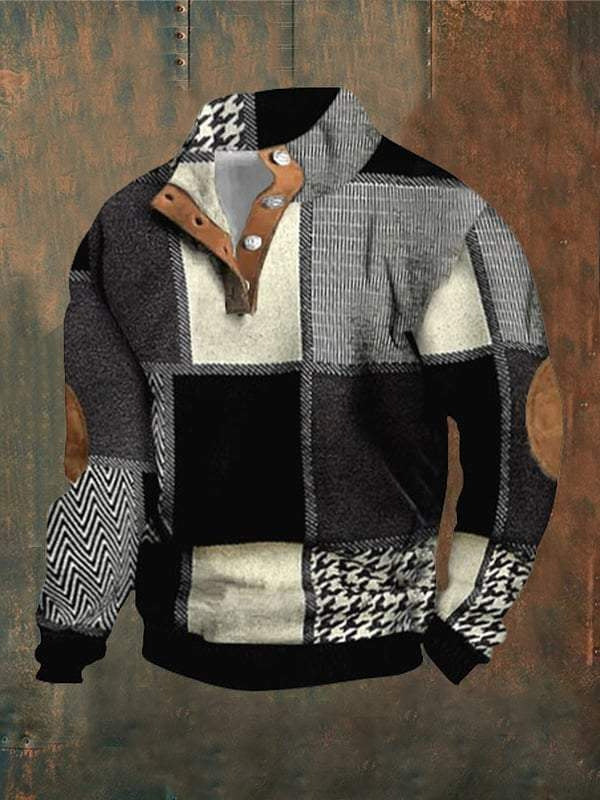 Maglione da uomo di primavera e autunno con zip e stampa digitale, modello Valstrend shop, dettagli visibili in primo piano