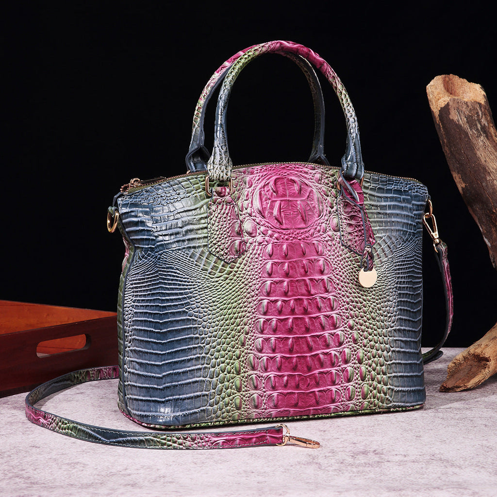 Borsa a tracolla donna Valstrend con motivo rettile retrò, portatile e spaziosa, in stile coccodrillo, per accessori di moda eleganti.