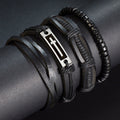 Bracciale in pelle da uomo Valstrend con tessitura a perline multistrato, stile retrò e design elegante e casual.