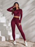 Completo sportivo Valstrend in maglia senza cuciture, top e pantaloni multicolore fitness, yoga e corsa, tessuto elastico e traspirante