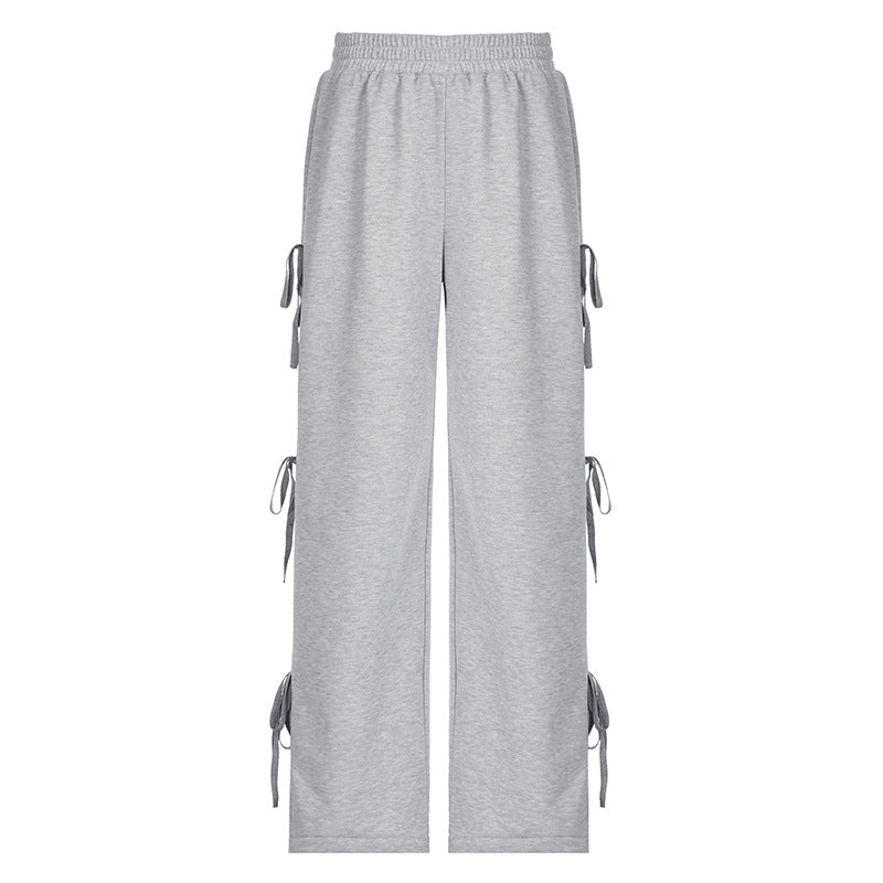 Pantaloni sportivi casual con fiocco laterale, vestibilità morbida e stile rilassato, marca Valstrend shop.