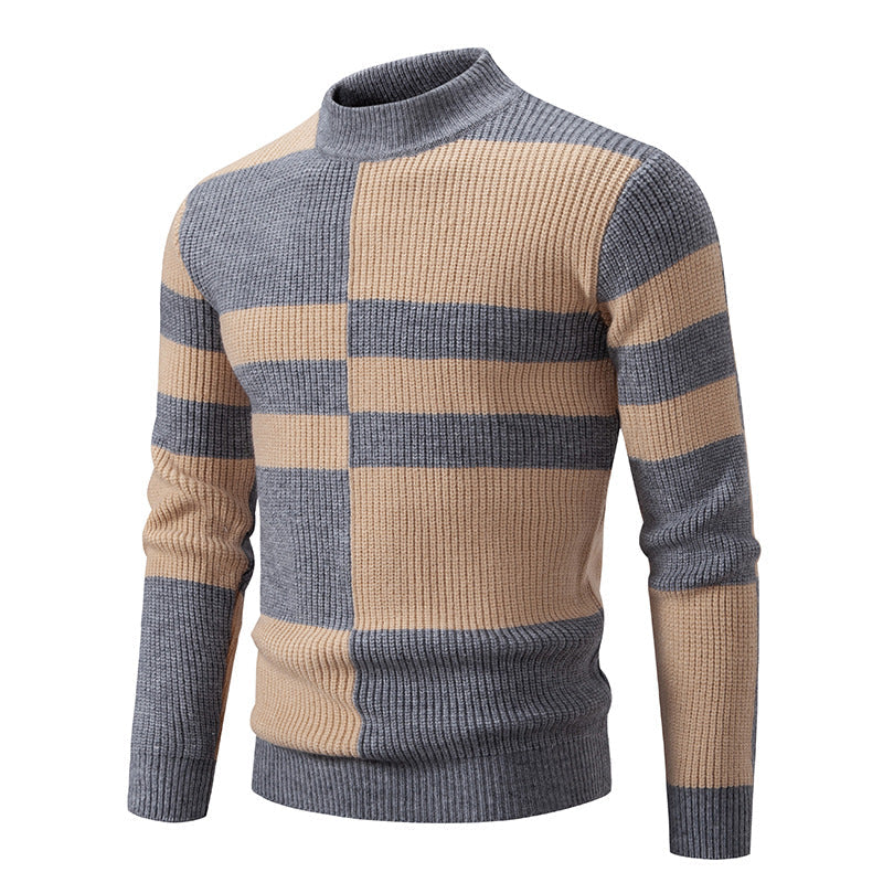 Maglione da uomo Valstrend con colletto alto e contrasto di colori, stile casual e moda giovane coreana, dettaglio visibile in foto