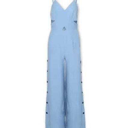 Salopette senza maniche Valstrend con apertura a rete, vita alta e tinta unita, adatta a look eleganti e casual.