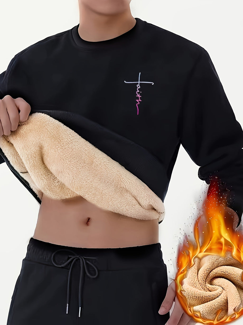 Felpa casual da uomo Valstrend con collo rotondo, maniche lunghe e design geometrico in pile caldo per autunno e inverno