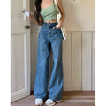 Jeans donna Valstrend con vita alta, svasati, a maniche larghe, con patchwork retrò e stile cropped.