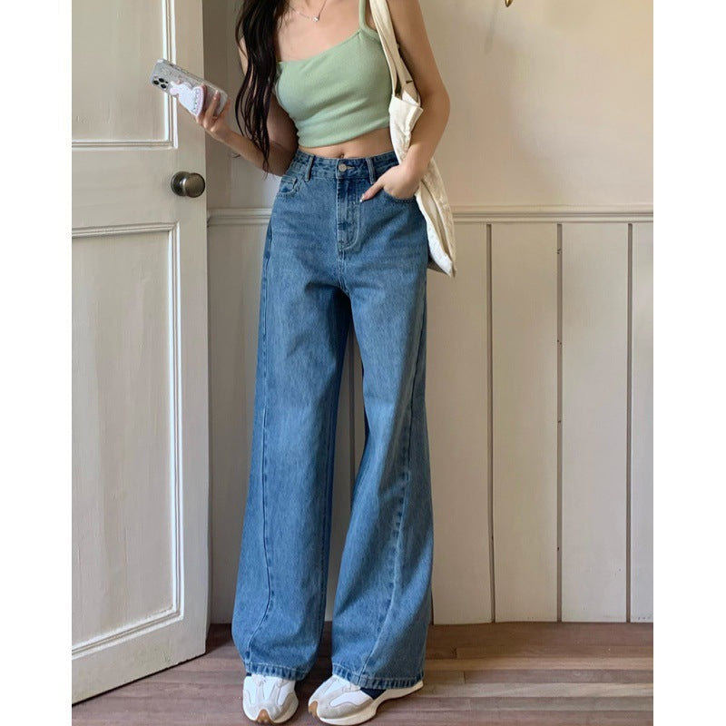 Jeans donna Valstrend con vita alta, svasati, a maniche larghe, con patchwork retrò e stile cropped.
