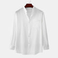 Camicia slim da uomo Valstrend in cotone e lino, a maniche lunghe, colore solido, stile casual e moderno.