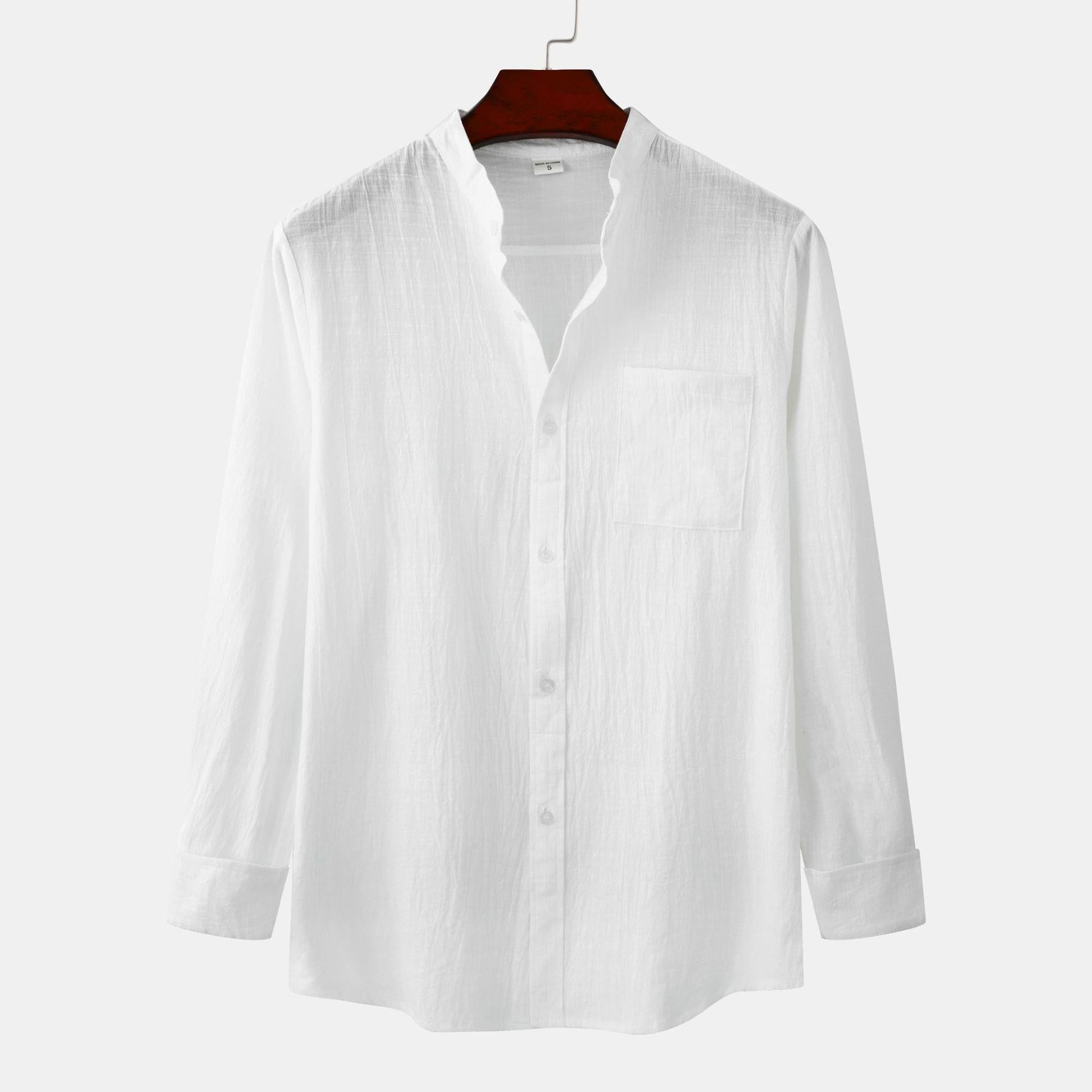 Camicia slim da uomo Valstrend in cotone e lino, a maniche lunghe, colore solido, stile casual e moderno.